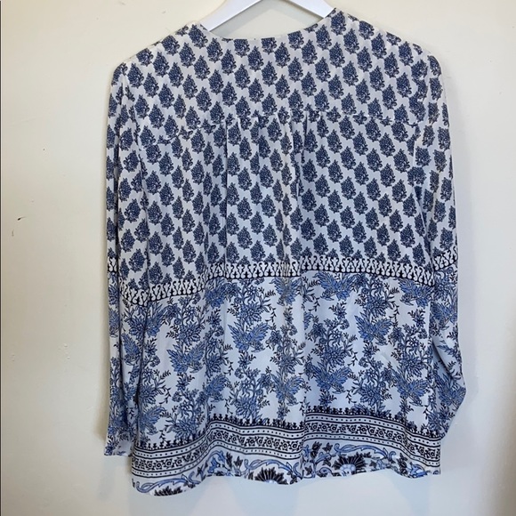 INC 3/4 Sleeve Floral Dandy Zip Neck Blouse MED - Picture 9 of 12